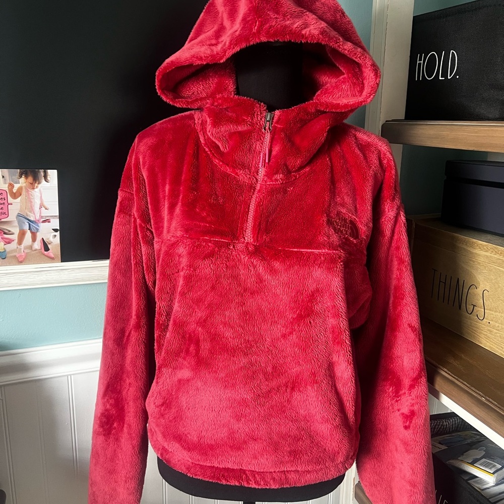 The North Face Osito 1/4 Zip Jacket Pullover Cropped Fleece Hoodie coral/rust